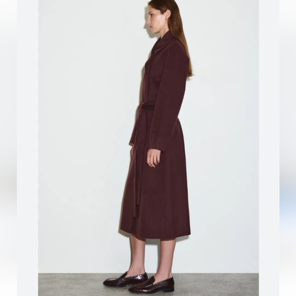 COS Burgundy Wool Wrap Belted Long Coat - Picture 3 of 16